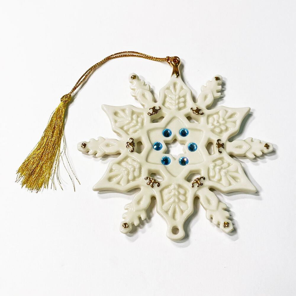 Vintage 2002 Lenox Blue Jeweled Porcelain Snowflake Christmas Ornament